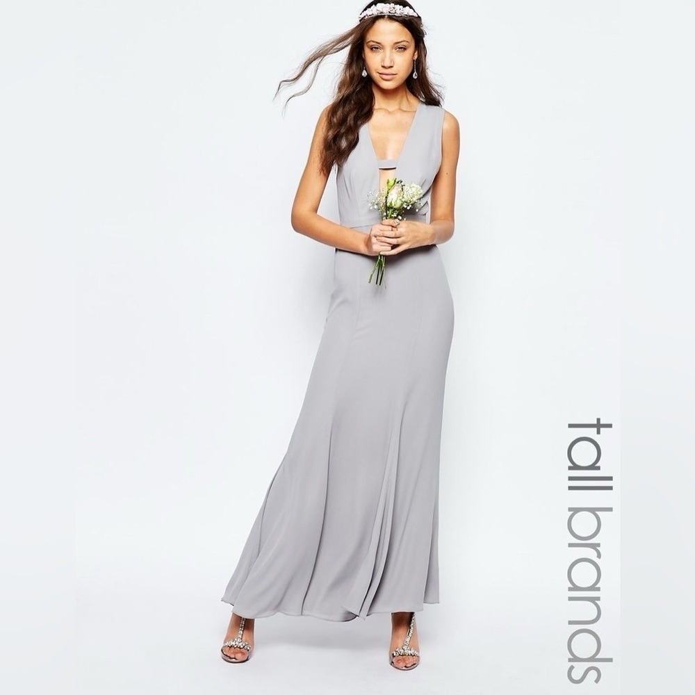 Fame and Partners Gray V-Neck Cutout Sleeveless Maxi Dress Size 2 - Picture 7 of 16